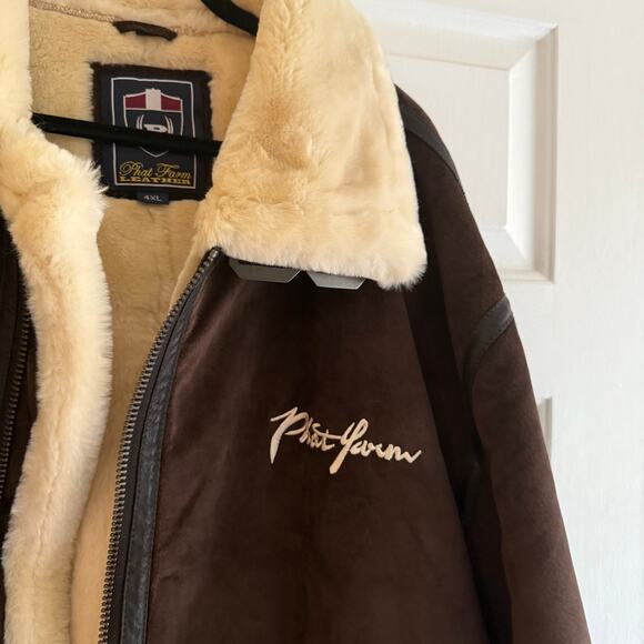 Phat Farm Men Vintage Brown Suede Shearling Heavy Aviator Full Zip Coat SZ 4X - Picture 3 of 7